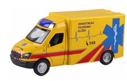 Auto ambulance kov/ plast 13cm na zpětné natažení a baterie se zvukem a světlem