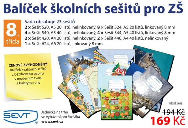 Balíček školních sešitů pro 8. třídu ZŠ