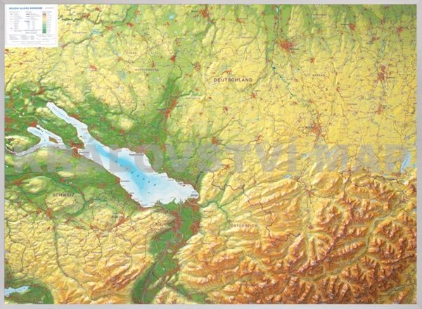 Bodensee - plastická reliéfní mapa 80 x 60 cm