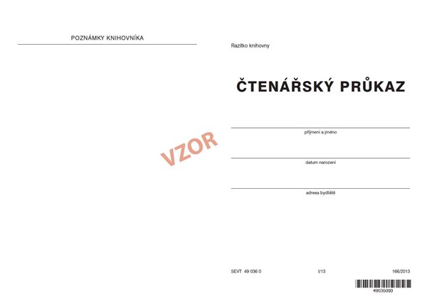 Čtenářský průkaz - 4x A6 v pásu