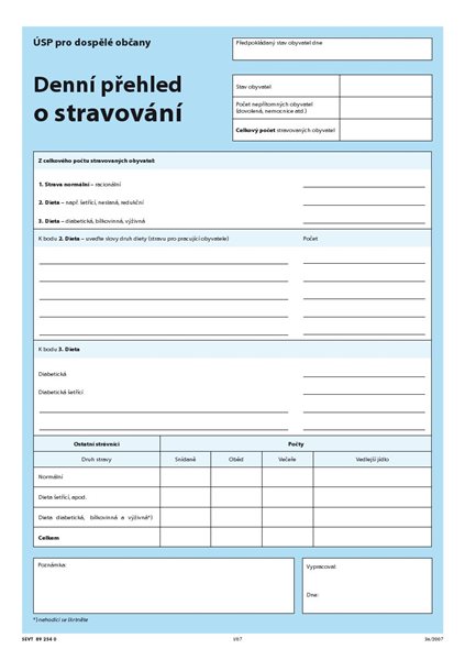 Denní přehled o stravování (pro dospělé) - list A4