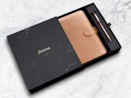 Filofax Dárková sada Diář Saffiano Metallic osobní Rose Gold + Clipbook gumovací pero