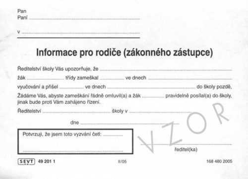 Informace pro rodiče (zákonného zástupce) - list A6