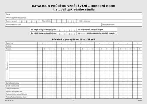 Katalog o průběhu studia pro I. stupeň - hudební obor - list A4