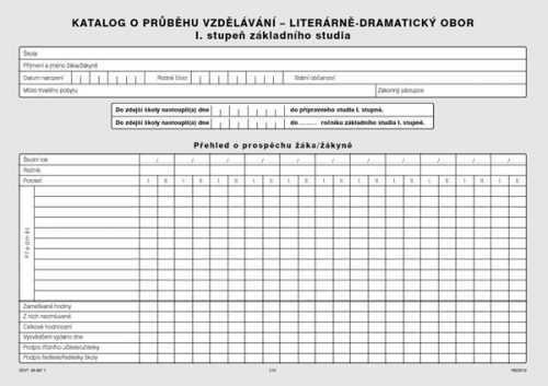 Katalog o průběhu studia pro I. stupeň - literárně dramatický obor - list A4