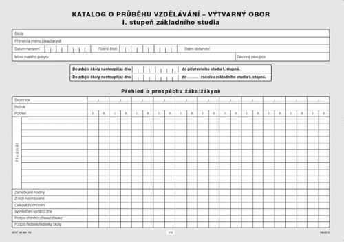 Katalog o průběhu studia pro I. stupeň - výtvarný obor - list A4