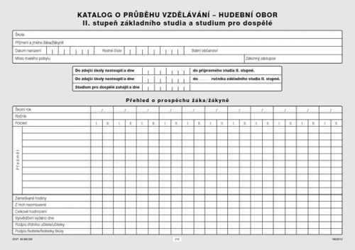 Katalog o průběhu studia pro II. stupeň - hudební obor - list A4