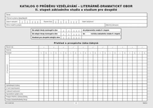 Katalog o průběhu studia pro II. stupeň - literárně dramatický obor - list A4