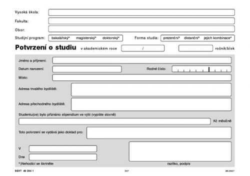 Potvrzení o studiu a stipendiu - list A5