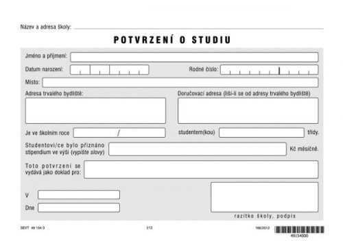 Potvrzení o studiu - list A5