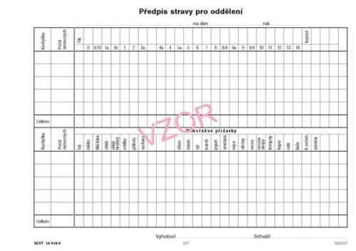 Předpis stravy pro oddělení - blok A5 100 l.