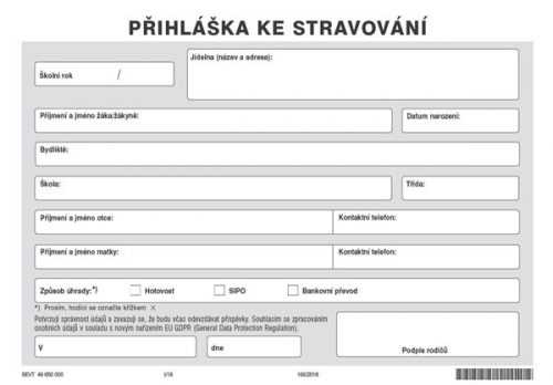 Přihláška ke stravování - list A5