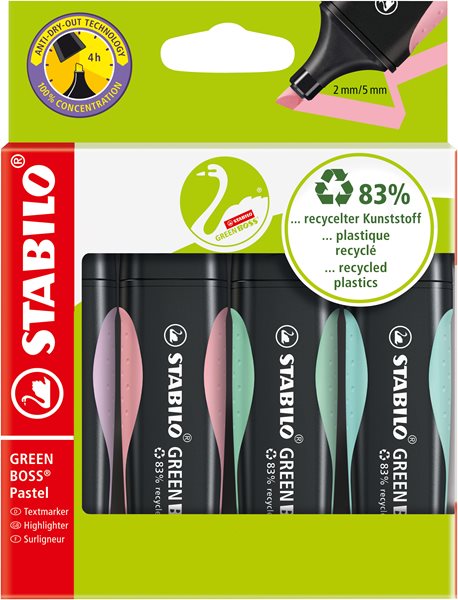 STABILO GREEN BOSS Pastel Zvýrazňovač - sada 4 barev