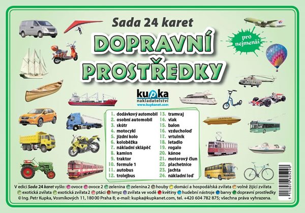 Sada 24 karet - dopravní prostředky - Kupka Petr