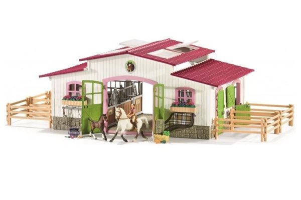 Schleich 42344 Stáj s koňmi a příslušenstvím v pastelových barvách