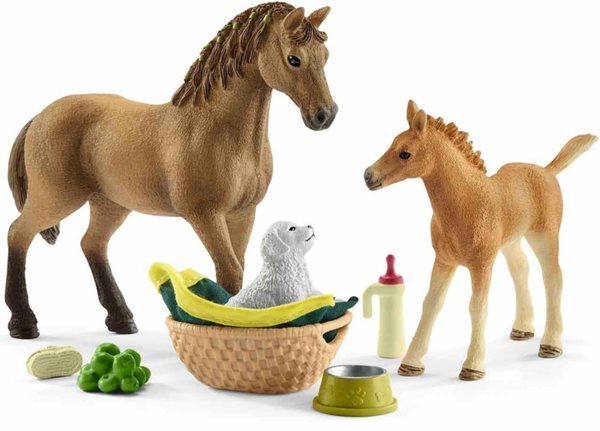 Schleich 42432 Set hříbě a Quarter kůň se štěňátkem a doplňky