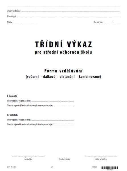 Třídní výkaz - obal - dvoulist A4