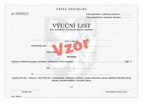 Výuční list - dvouleté obory pro tisk QR kódu - 280×210 mm