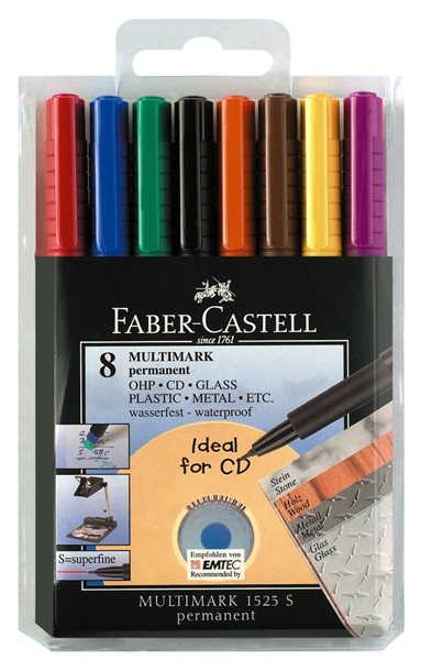 Permanentní popisovač Faber-Castell OHP-MULTIMARK F - sada 8 ks