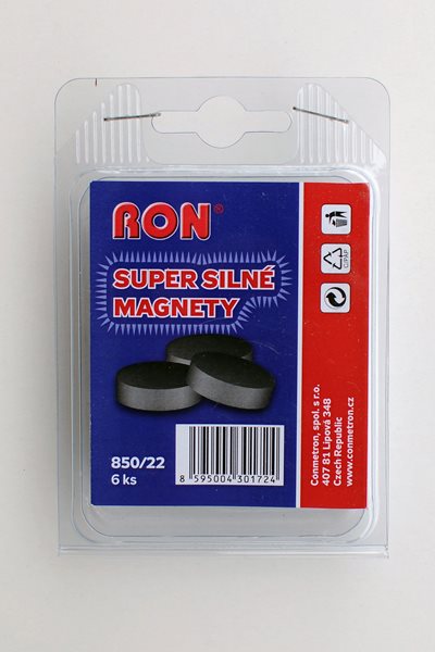 RON Magnet černý kulatý super silný 22 mm - 6 ks