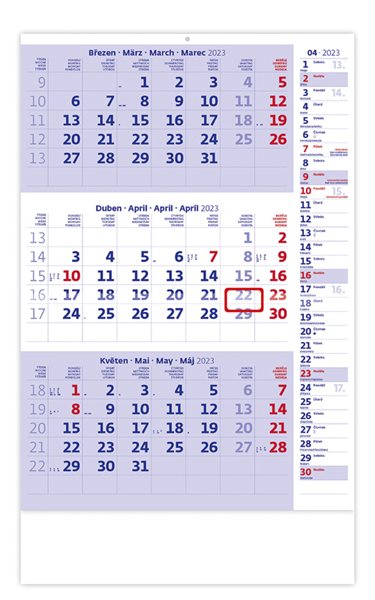 Kalendář nástěnný 2023 - Tříměsíční modrý s poznámkami - 31