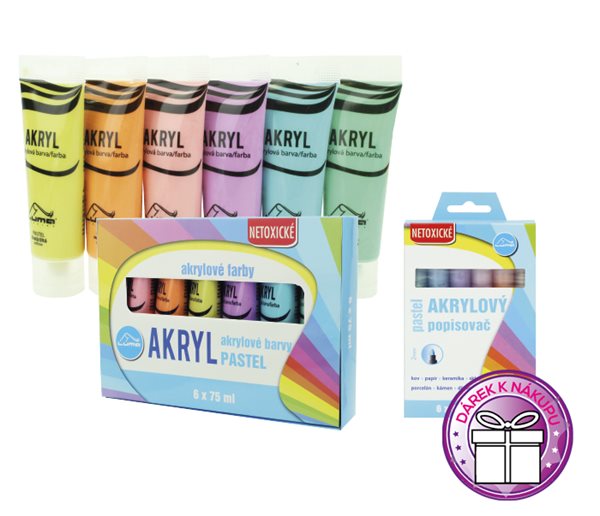 Barvy akrylové sada PASTEL LUMA 6 barev 75ml + DÁREK akrylové popisovače PASTEL 6 barev