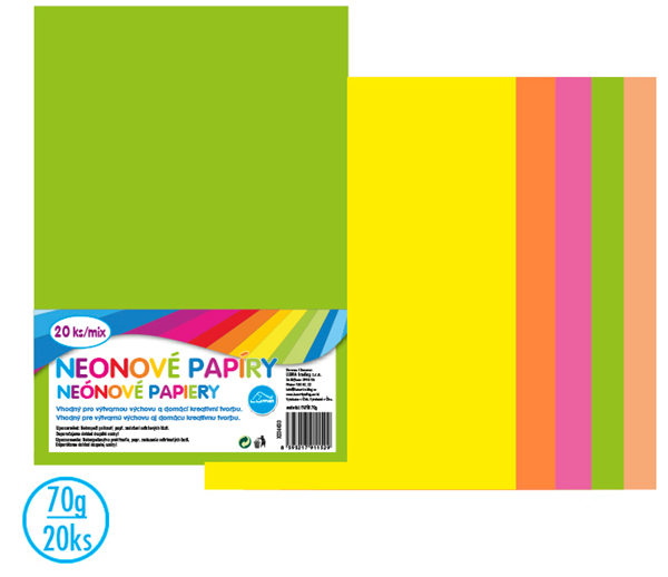 Barevné papíry LUMA složka A4/70g - mix 20 ks NEON