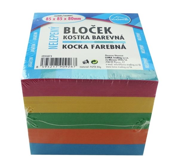 Bloček LUMA KOSTKA barevná 85 × 85 × 80 mm nelepená - mix barev