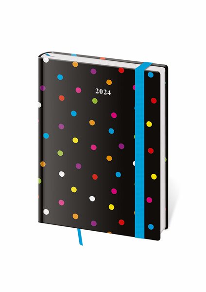 Diář 2024 denní B6 Vario s gumičkou - Dots - 12 x 16