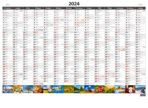 Kalendář nástěnný 2024 - Plánovací roční mapa A1 obrázková - 88 x 64 cm