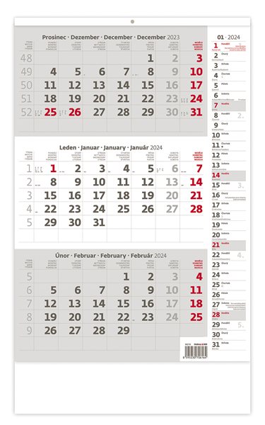 Kalendář nástěnný 2024 - Tříměsíční šedý s poznámkami - 31