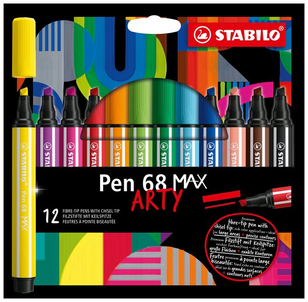 STABILO Pen 68 MAX Vláknový fix s klínovým hrotem - sada 12 barev ARTY