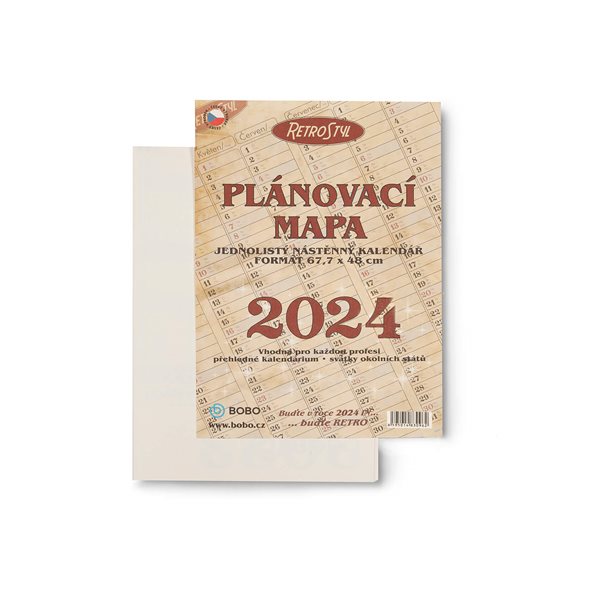 BOBO Plánovací roční mapa 2024 Retro 68 × 48 cm