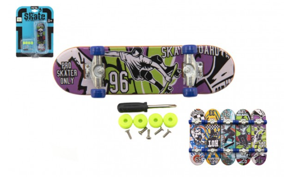 Skateboard prstový šroubovací plast 9 cm s doplňky