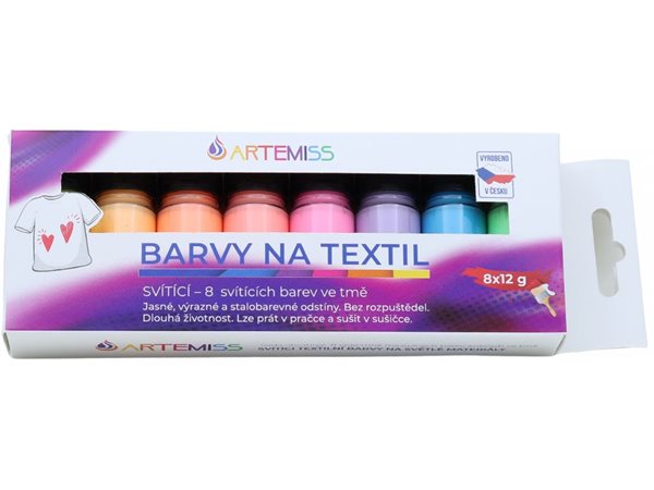 Sada barev na světlý textil 8 x 12 g SVÍTÍCÍ VE TMĚ