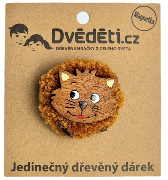 Dřevěná magnetka velká - pompon Kočka