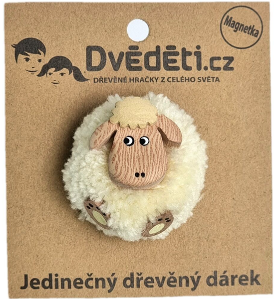 Dřevěná magnetka velká - pompon Ovce