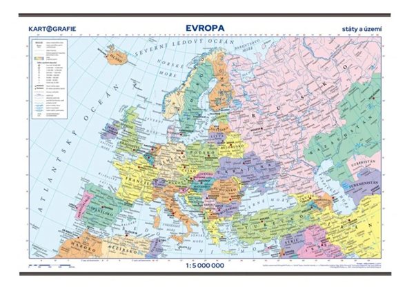 Evropa – státy a území – školní nástěnná mapa