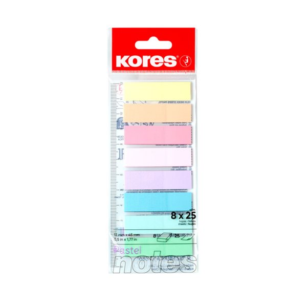 Kores Pastelové záložky Index Strips na pravítku 45 × 12 mm - 8 barev