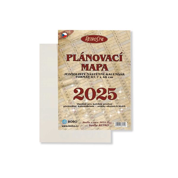 BOBO Plánovací roční mapa 2025 Retro 68 × 48 cm