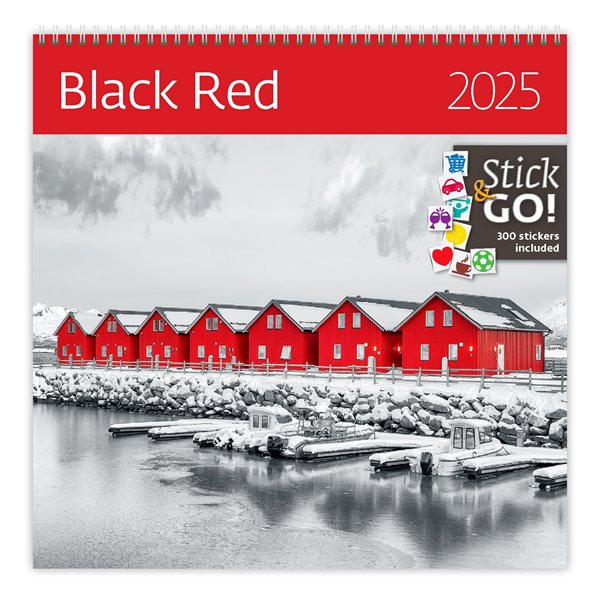 Kalendář nástěnný 2025 Label your days - Black Red - 30x30 cm