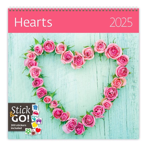 Kalendář nástěnný 2025 Label your days - Hearts - 30x30 cm