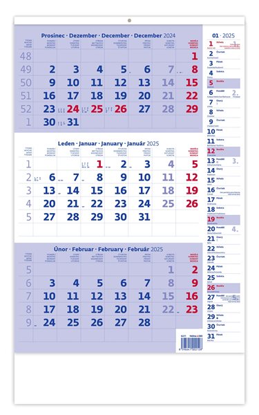 Kalendář nástěnný 2025 - Tříměsíční modrý s poznámkami - 31