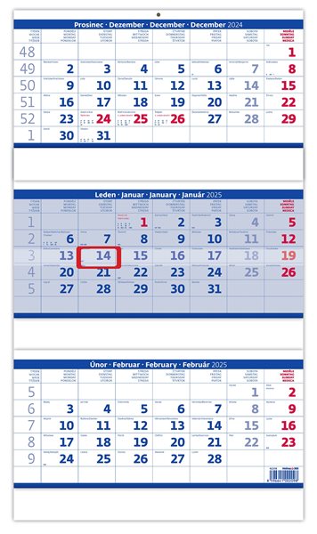 Kalendář nástěnný 2025 - Tříměsíční skládaný modrý - 31