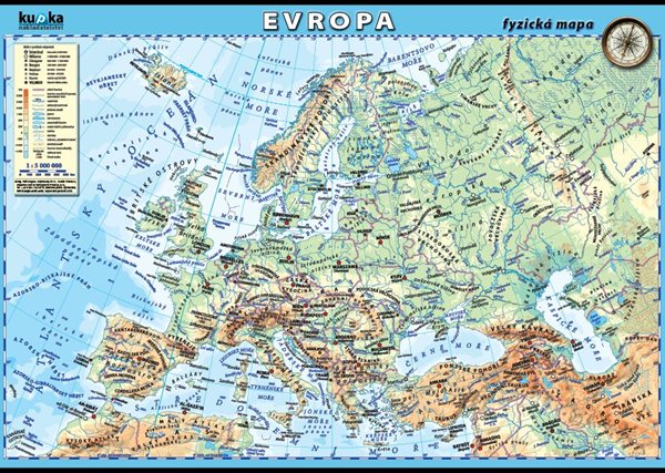 Evropa - fyzická mapa XL (100x70 cm) - 100×70 cm