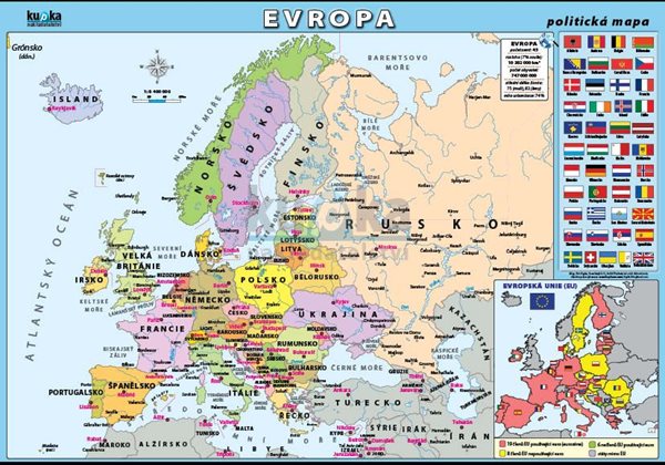 Evropa - politická mapa XL (100x70 cm) - 100×70 cm