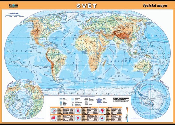 Svět - fyzická mapa XL (100x70 cm) - 100×70 cm
